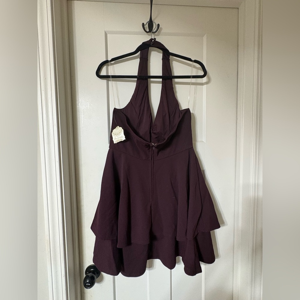 Altar’d State NWT Plunge Halter Tiered Skater Dress - Plum - Picture 2 of 4